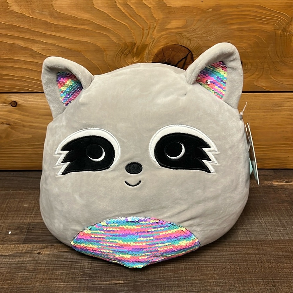 Squishmallow 7" Max Raccoon Sequin Belly Plush‎ BNWT Brand New With Tag
